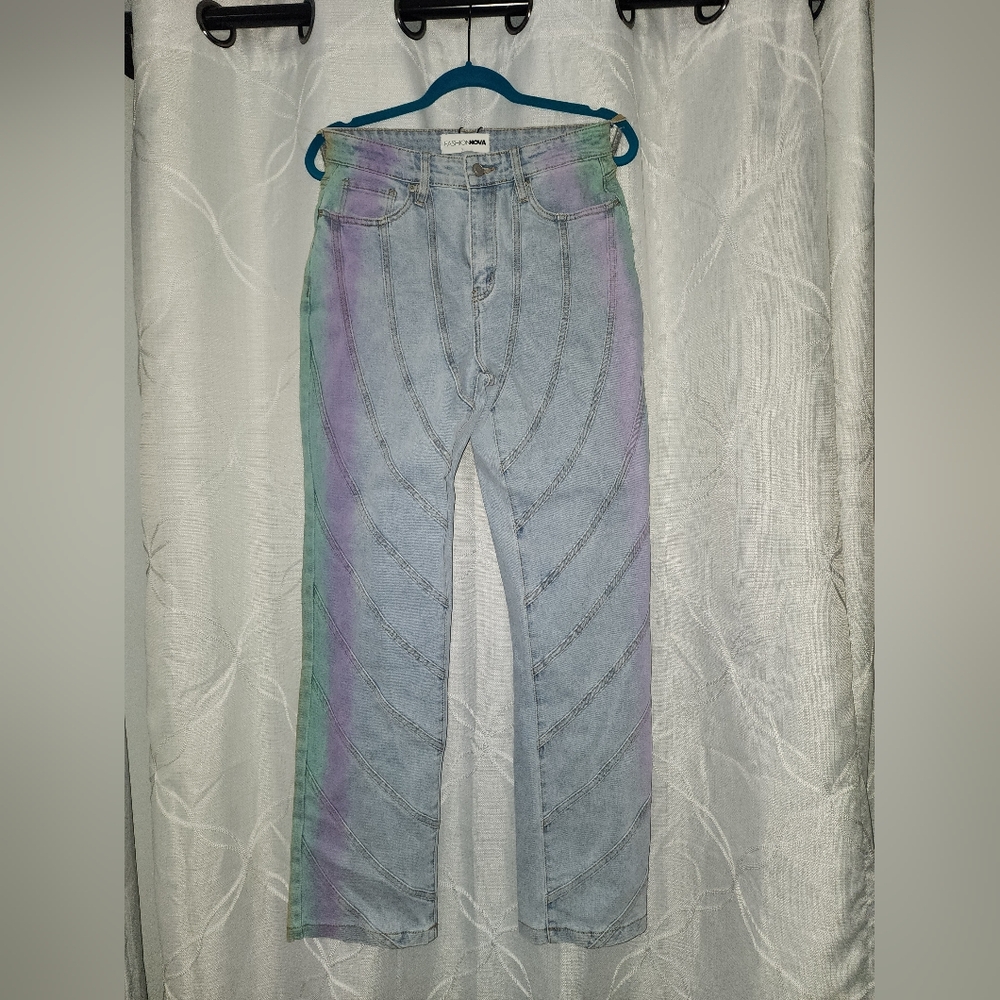 Fashion Nova Blue and Purple Straight Leg Jeans
